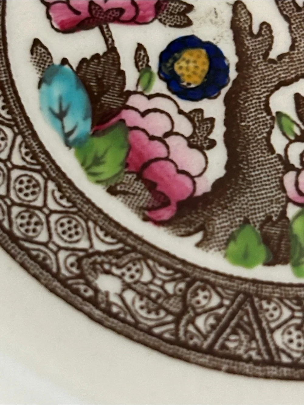Porcelain Floral Dessert  2 small Plates - Pink & Green Accents ,